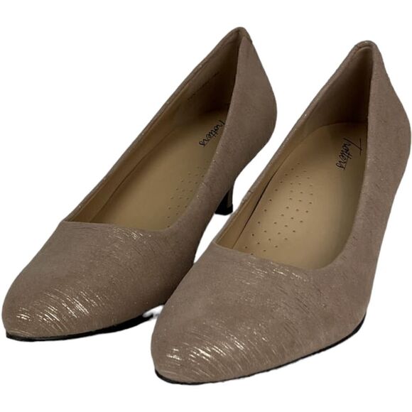 New Trotters Women Shoes US 10 Kitten Heel Pumps Kiera Tan Gold Pointed Toes - Picture 6 of 10